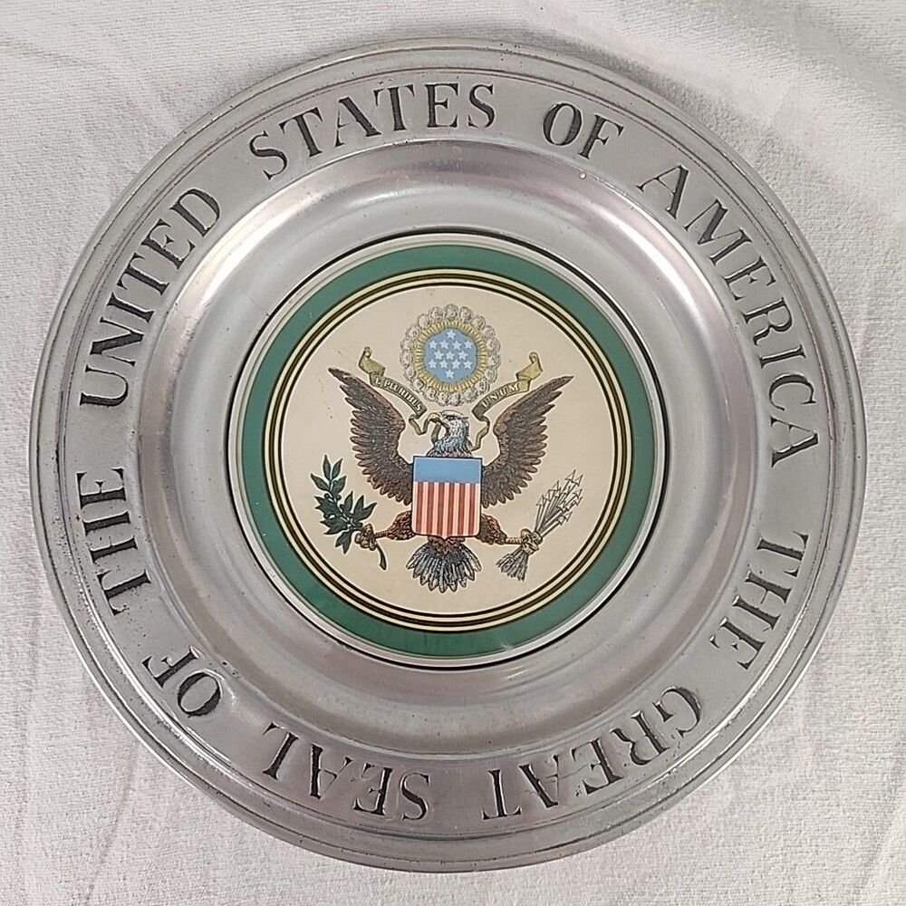 Plate Pewter The Great Seal Of The UNITED STATES OF AMERICA 11" Vintage 60's